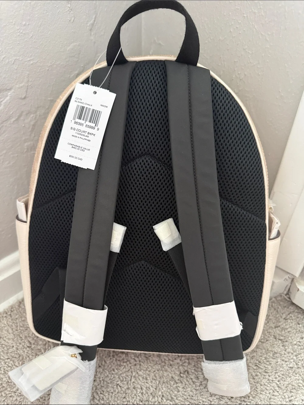 Coach Beige Signature Canvas and Cream Leather Mini Backpack with Gold Hardware